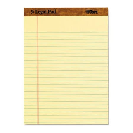 TOPS The Legal Pad Legal Rule Perforated Pads, 8-1/2inx11-3/4in, Canary, 50 Shts/Pad, 3/Pk